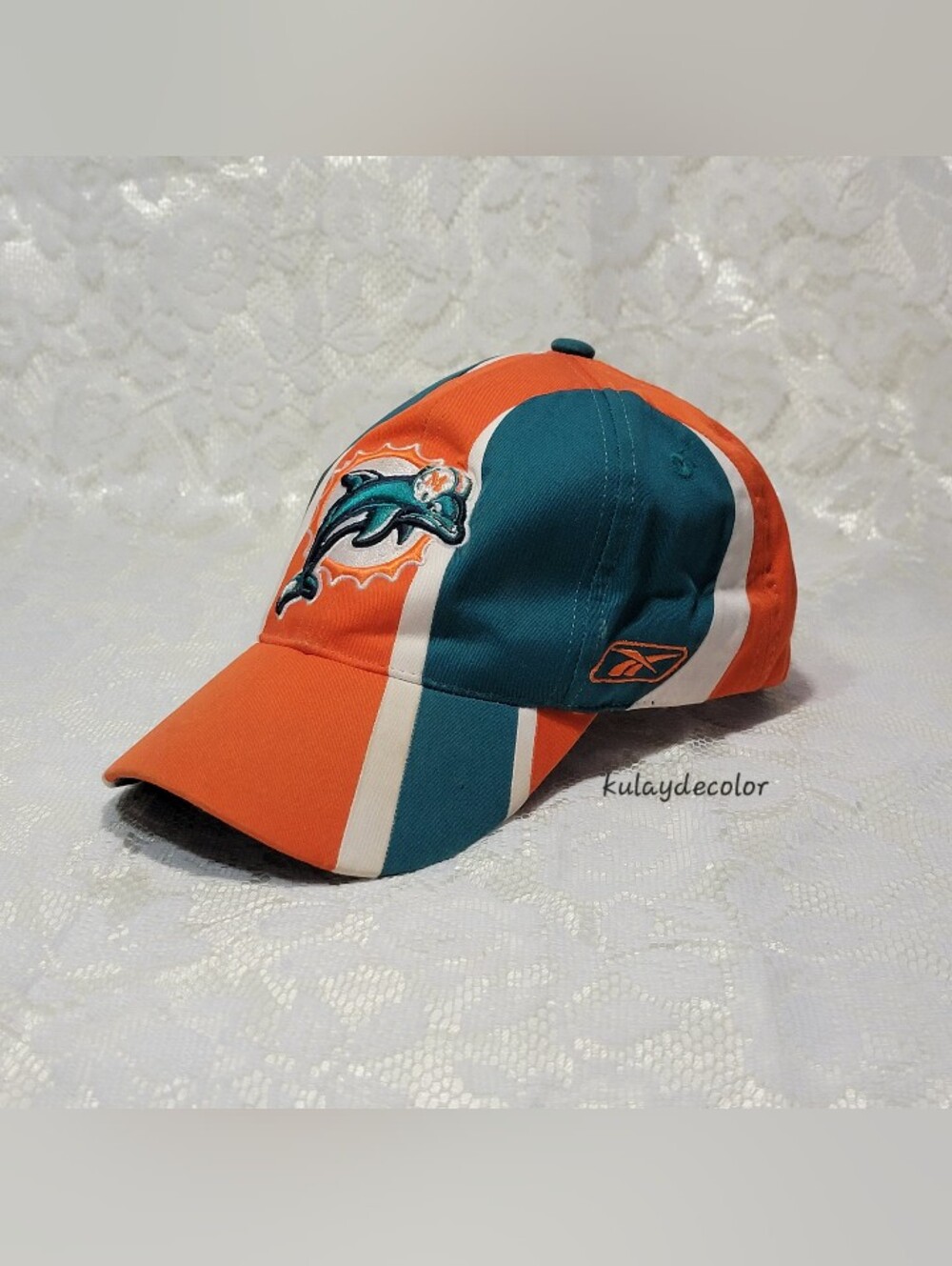 Reebok NFL Miami Dolphins Kids OSFM Adjustable Hat Cap AFC Aqua Orange Logo